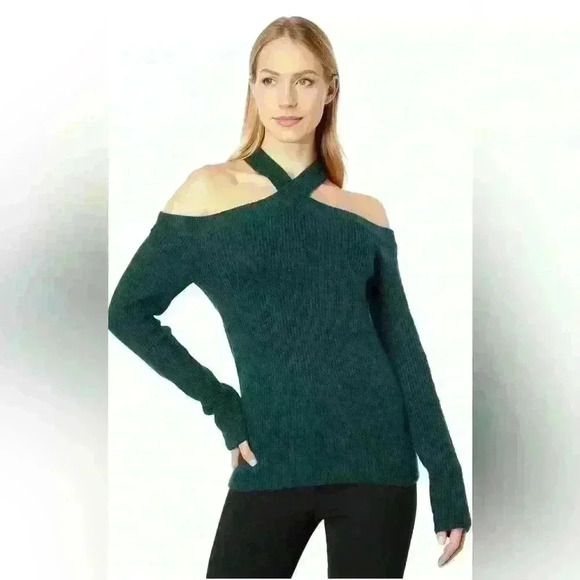 1.STATE Cross Neck Cold Shoulder Sweater (Night Meadow) Sz XS RUNS LARGE - Picture 1 of 4